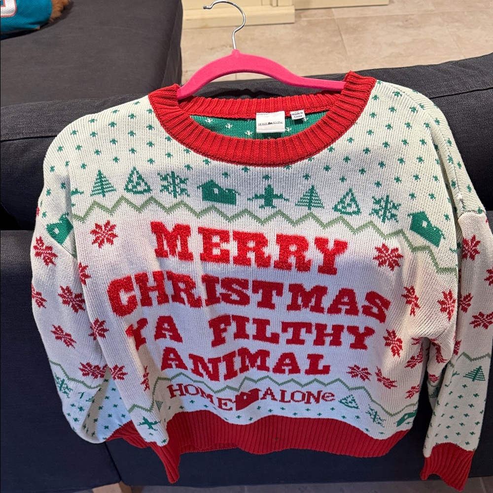 Merry Christmas Sweater with Red and Green Design